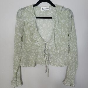 Y2K No Boundaries Sheer Floral Cardigan Size S Ruffle Coquette Feminine Green